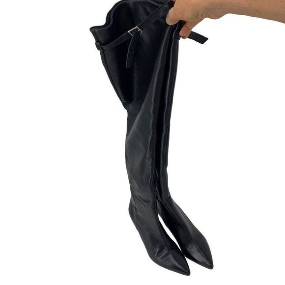 Asos Faux Leather Boots Sz 6 Over the Knee Adjustable Thigh Strap Buckle 3768 - Picture 15 of 16